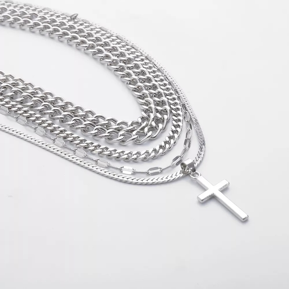 Silver Multilayer Cross Necklace - Picture 5 of 9
